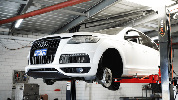 Audi on a hoist